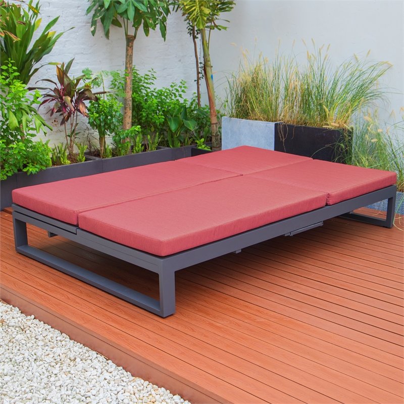 LeisureMod Chelsea Convertible 2 in 1 Sofa and Double Chaise Lounge Chair Red