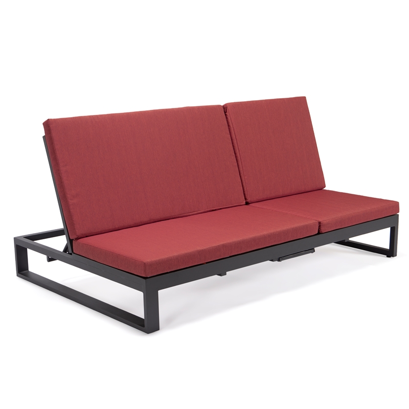 LeisureMod Chelsea Convertible 2 in 1 Sofa and Double Chaise Lounge Chair Red