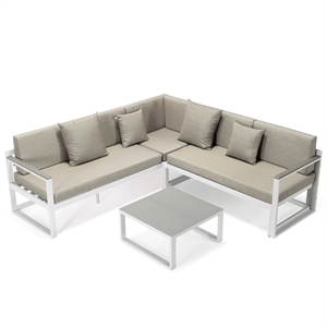 leisuremod chelsea modern white 3 piece aluminum outdoor sectional set with cushions