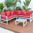 LeisureMod Chelsea Modern White 3 Piece Outdoor Aluminum Sectional Red