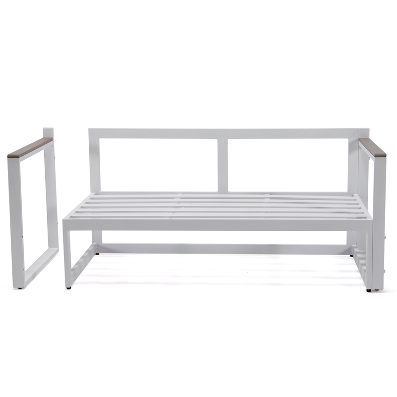 LeisureMod Chelsea Modern White 3 Piece Outdoor Aluminum Sectional Red