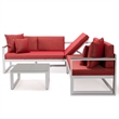 LeisureMod Chelsea Modern White 3 Piece Outdoor Aluminum Sectional Red