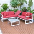LeisureMod Chelsea Modern White 3 Piece Outdoor Aluminum Sectional Red