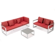 LeisureMod Chelsea Modern White 3 Piece Outdoor Aluminum Sectional Red