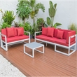 LeisureMod Chelsea Modern White 3 Piece Outdoor Aluminum Sectional Red
