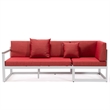 LeisureMod Chelsea Modern White 3 Piece Outdoor Aluminum Sectional Red
