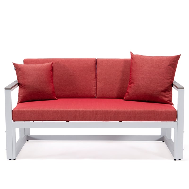 LeisureMod Chelsea Modern White 3 Piece Outdoor Aluminum Sectional Red