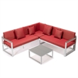 LeisureMod Chelsea Modern White 3 Piece Outdoor Aluminum Sectional Red