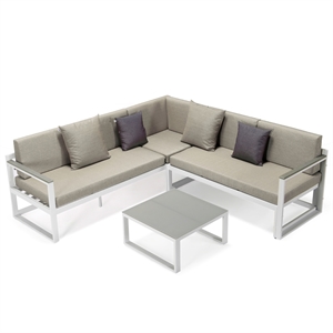 leisuremod chelsea modern white 3 piece aluminum outdoor sectional set with two tone cushions