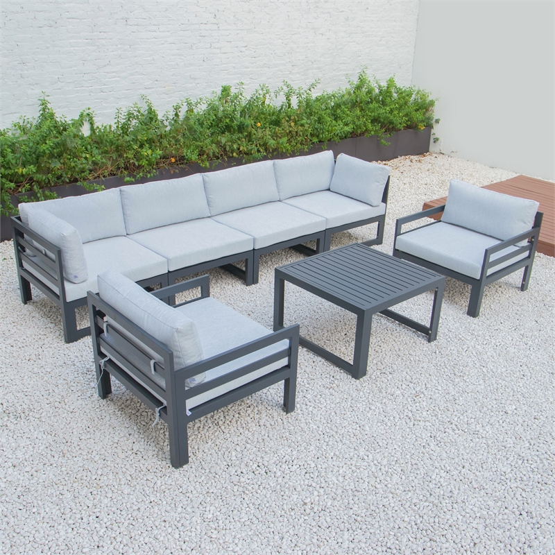 LeisureMod Chelsea 7Piece Patio Sectional With Coffee Table In Light