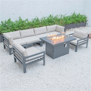 leisuremod chelsea 7 piece outdoor patio sectional set with fire pit table