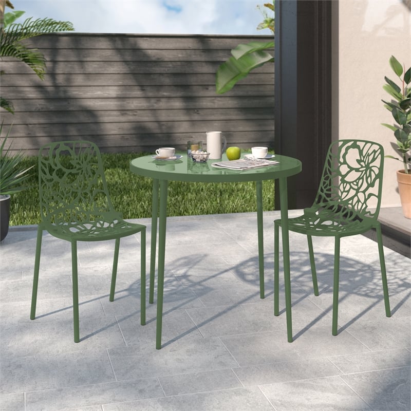 LeisureMod Devon Modern Indoor Outdoor Dining Chair in Khaki Green Set of 2