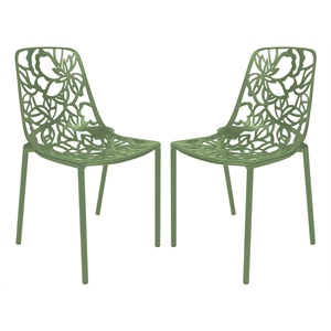 LeisureMod Devon Modern Indoor Outdoor Dining Chair in Khaki Green Set of 2