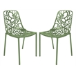 LeisureMod Devon Modern Indoor Outdoor Dining Chair in Khaki Green Set of 2