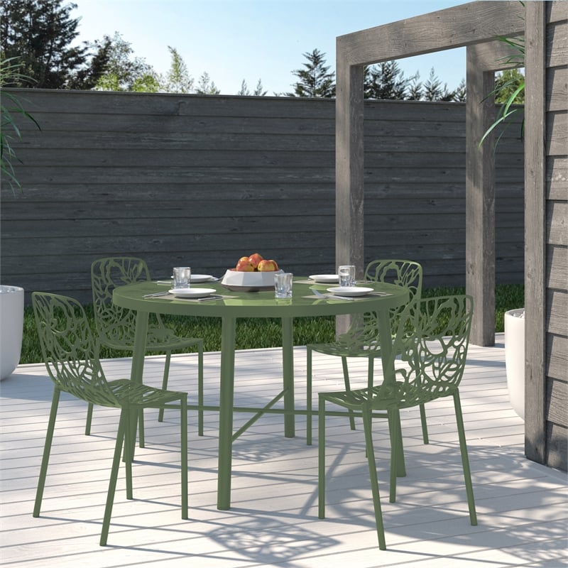 LeisureMod Devon Modern Indoor Outdoor Dining Chair in Khaki Green Set of 4