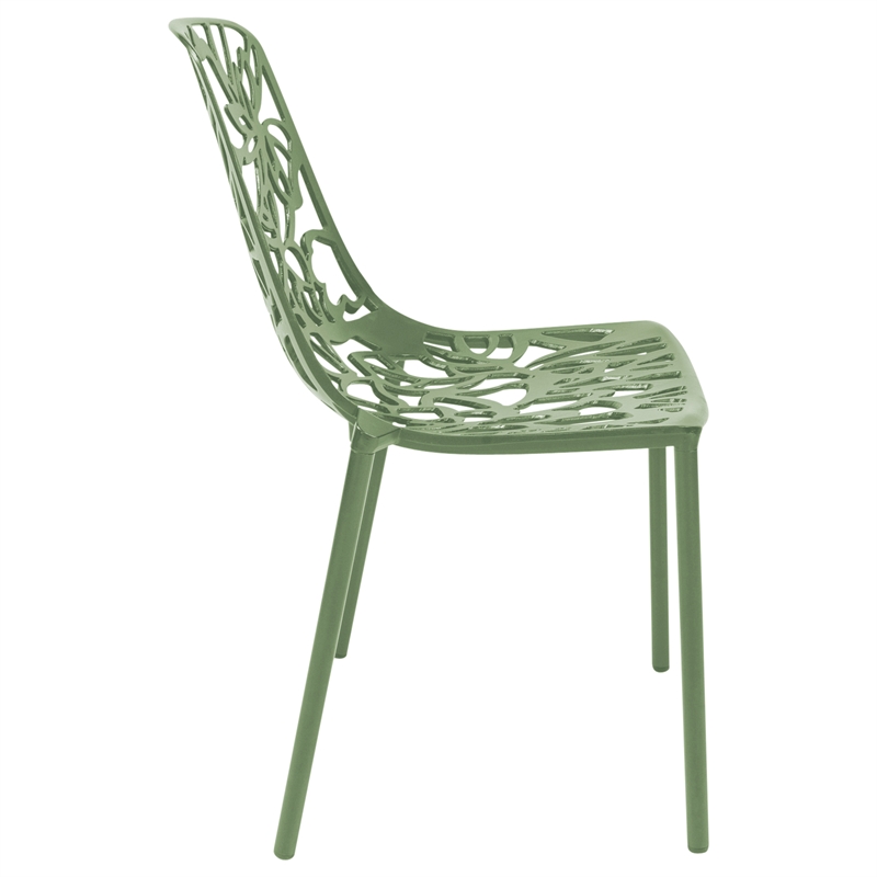 LeisureMod Devon Modern Indoor Outdoor Dining Chair in Khaki Green Set of 4