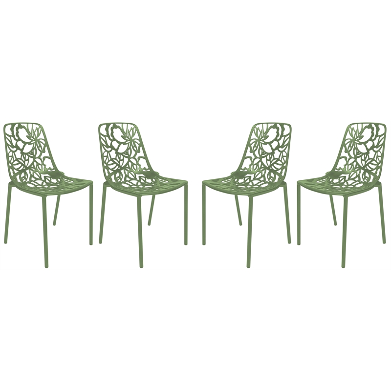LeisureMod Devon Modern Indoor Outdoor Dining Chair in Khaki Green Set of 4