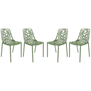 LeisureMod Devon Modern Indoor Outdoor Dining Chair in Khaki Green Set of 4