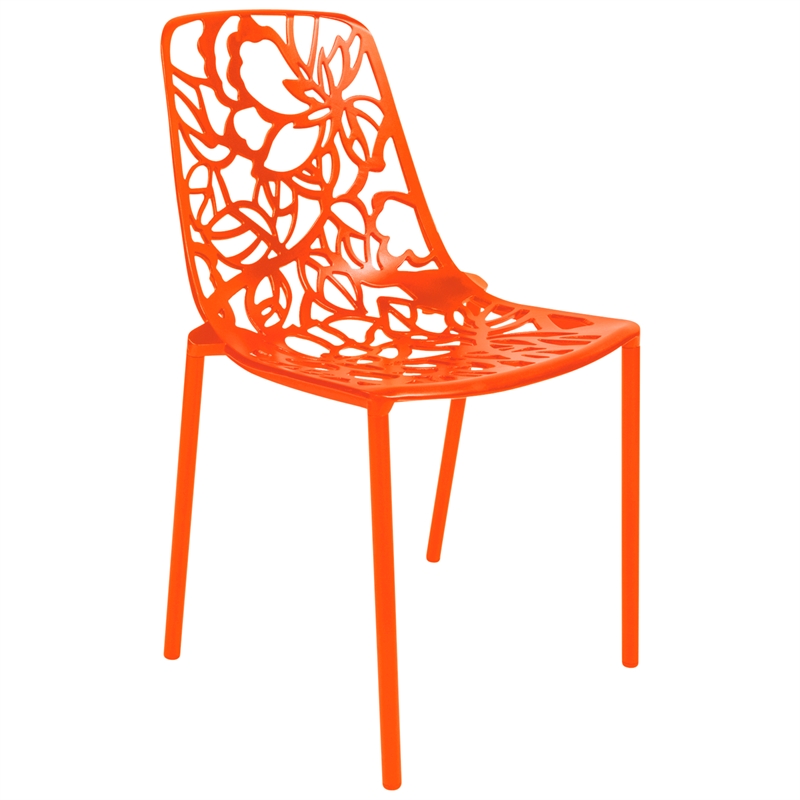 LeisureMod Devon Modern Indoor Outdoor Aluminum Dining Chair in Orange