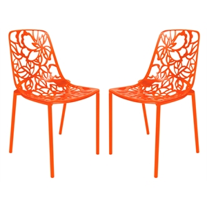 LeisureMod Devon Modern Indoor Outdoor Aluminum Dining Chair in Orange Set of 2