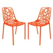 LeisureMod Devon Modern Indoor Outdoor Aluminum Dining Chair in Orange Set of 2