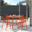 LeisureMod Devon Modern Indoor Outdoor Aluminum Dining Chair in Orange Set of 4