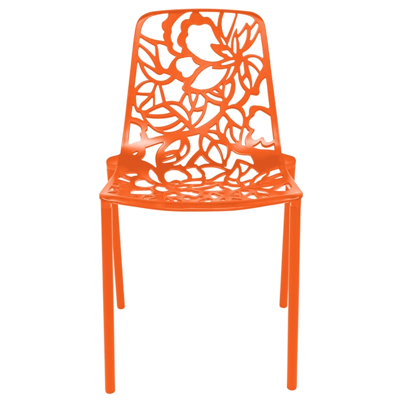 LeisureMod Devon Modern Indoor Outdoor Aluminum Dining Chair in Orange Set of 4