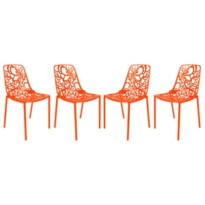 LeisureMod Devon Modern Indoor Outdoor Aluminum Dining Chair in Orange Set of 4