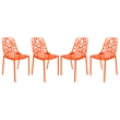 LeisureMod Devon Modern Indoor Outdoor Aluminum Dining Chair in Orange Set of 4