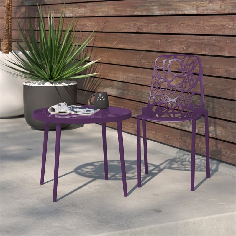 LeisureMod Devon Modern Indoor Outdoor Aluminum Dining Chair in Purple