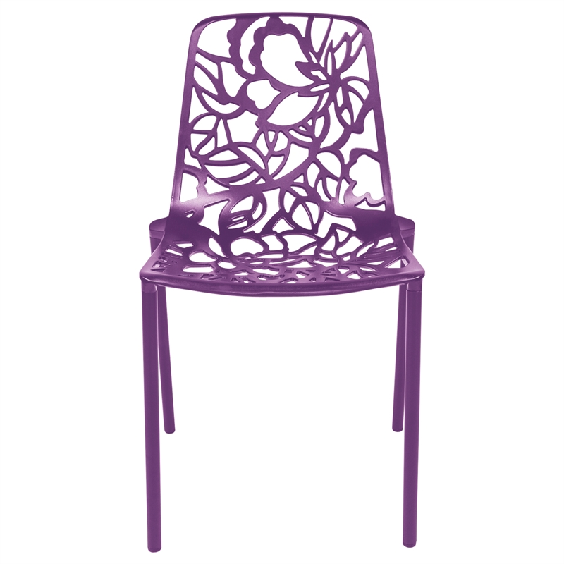 LeisureMod Devon Modern Indoor Outdoor Aluminum Dining Chair in Purple Set of 2