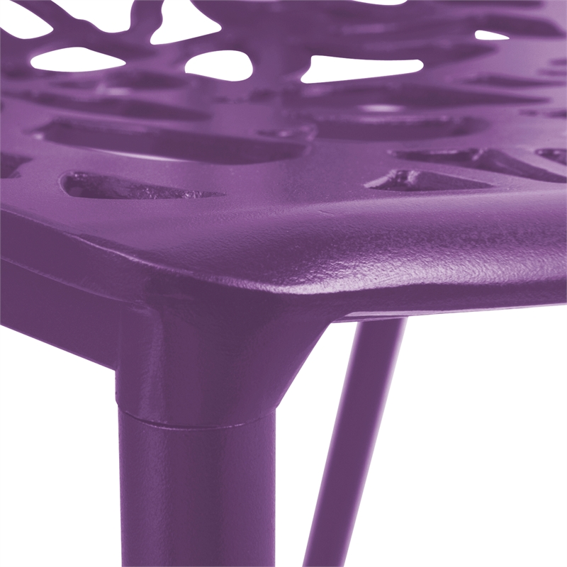 LeisureMod Devon Modern Indoor Outdoor Aluminum Dining Chair in Purple Set of 2