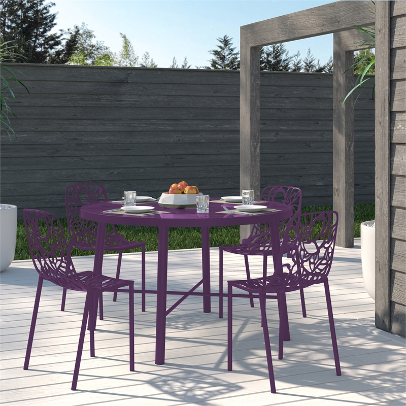 LeisureMod Devon Modern Indoor Outdoor Aluminum Dining Chair in Purple Set of 4