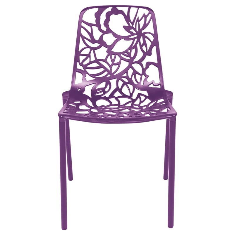 LeisureMod Devon Modern Indoor Outdoor Aluminum Dining Chair in Purple Set of 4