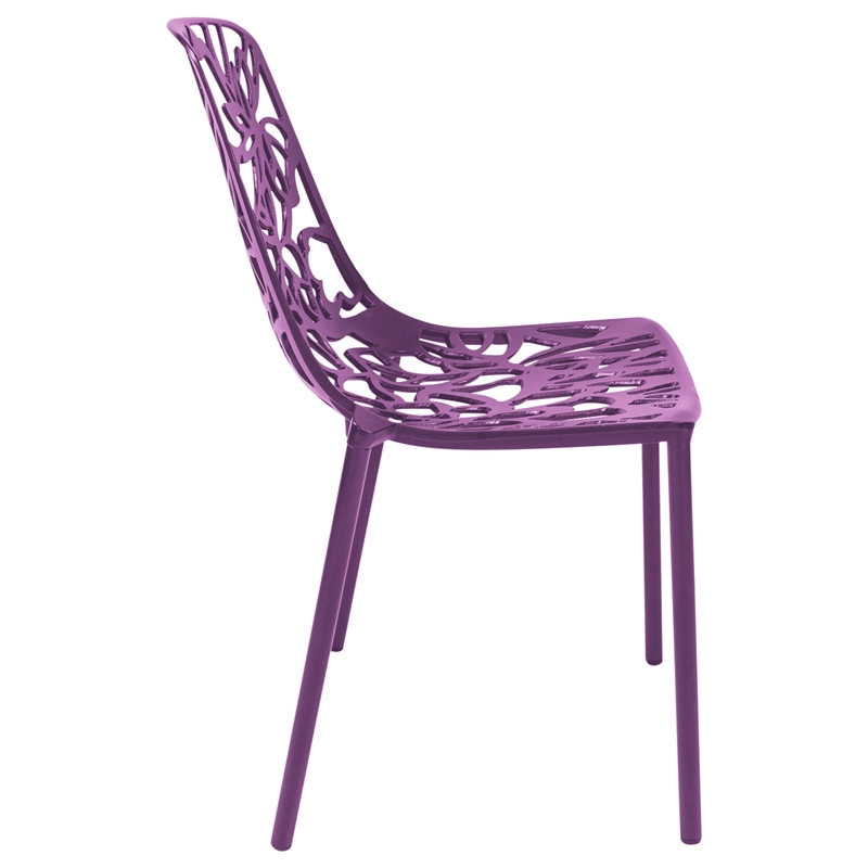LeisureMod Devon Modern Indoor Outdoor Aluminum Dining Chair in Purple Set of 4