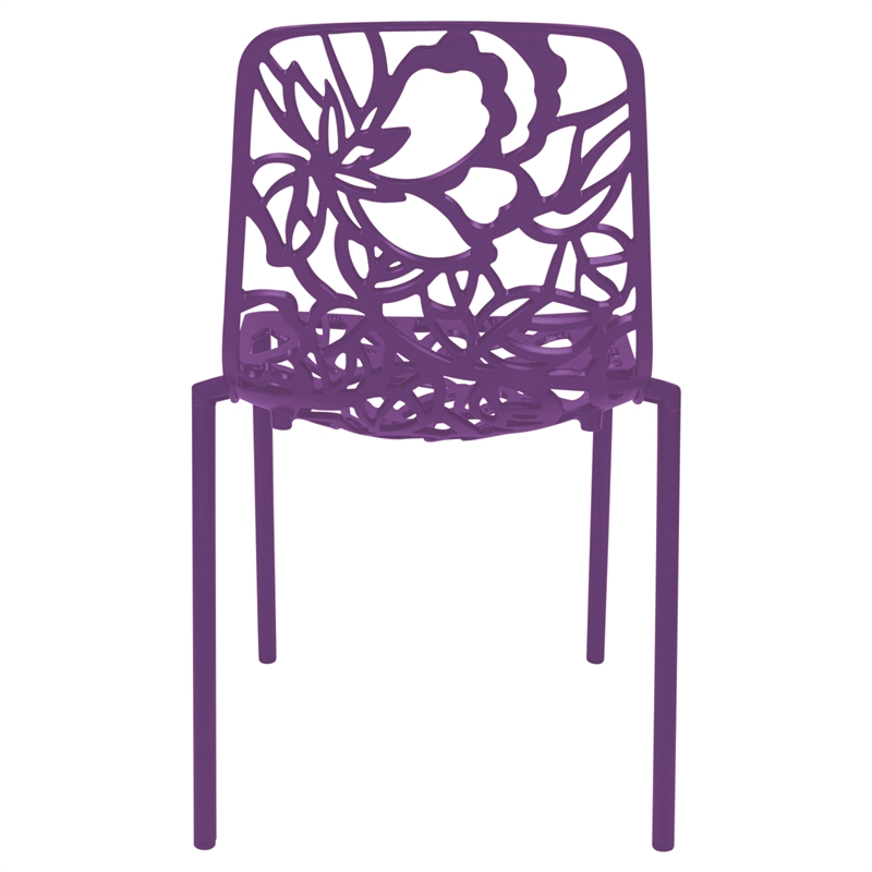 LeisureMod Devon Modern Indoor Outdoor Aluminum Dining Chair in Purple Set of 4