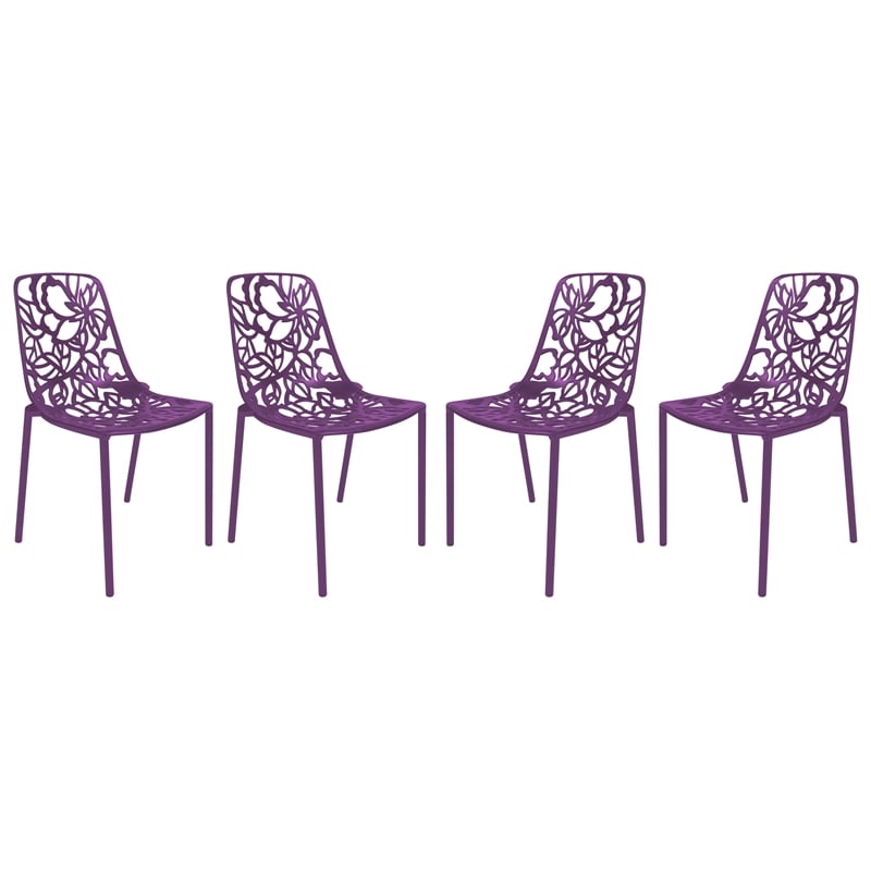 LeisureMod Devon Modern Indoor Outdoor Aluminum Dining Chair in Purple Set of 4