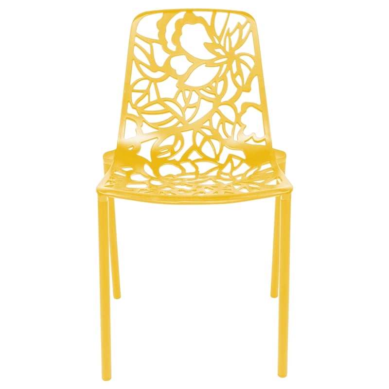LeisureMod Devon Modern Indoor Outdoor Aluminum Dining Chair in Yellow