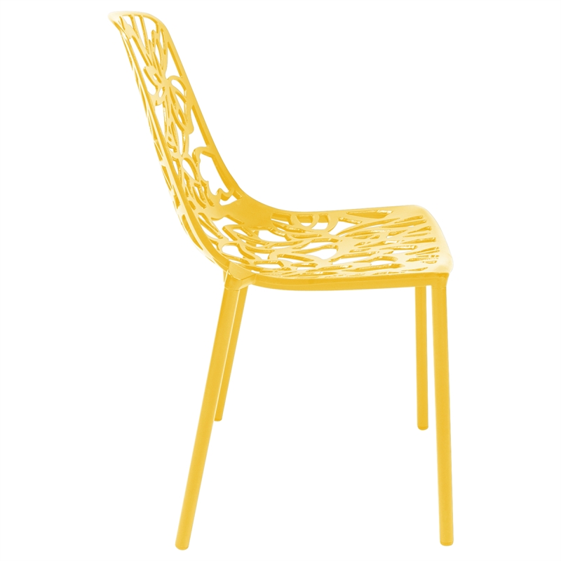 LeisureMod Devon Modern Indoor Outdoor Aluminum Dining Chair in Yellow