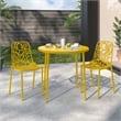 LeisureMod Devon Modern Indoor Outdoor Aluminum Dining Chair in Yellow Set of 2