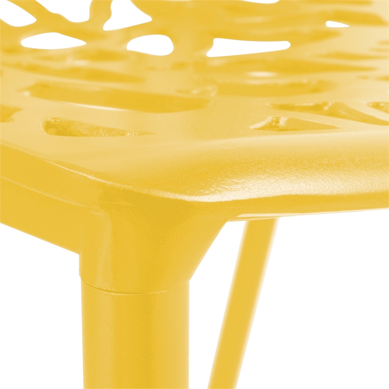 LeisureMod Devon Modern Indoor Outdoor Aluminum Dining Chair in Yellow Set of 2