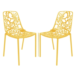 LeisureMod Devon Modern Indoor Outdoor Aluminum Dining Chair in Yellow Set of 2