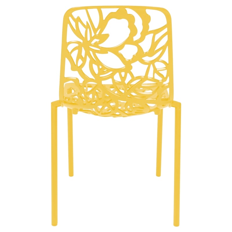 LeisureMod Devon Modern Indoor Outdoor Aluminum Dining Chair in Yellow Set of 4