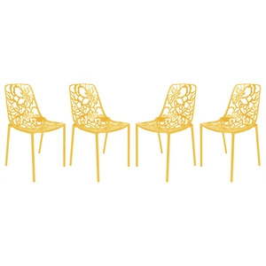 LeisureMod Devon Modern Indoor Outdoor Aluminum Dining Chair in Yellow Set of 4
