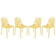 LeisureMod Devon Modern Indoor Outdoor Aluminum Dining Chair in Yellow Set of 4