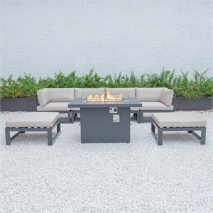 leisuremod chelsea 7-piece outdoor sectional with fire pit table