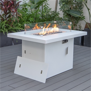 LeisureMod Chelsea Patio Aluminum Propane Fire Pit Table in White
