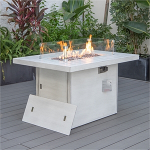 LeisureMod Chelsea Patio Aluminum Propane Fire Pit Table in Weathered Gray
