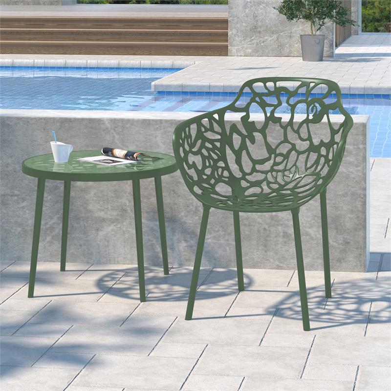 LeisureMod Devon Modern Indoor Outdoor Aluminum Dining Armchair in Khaki Green