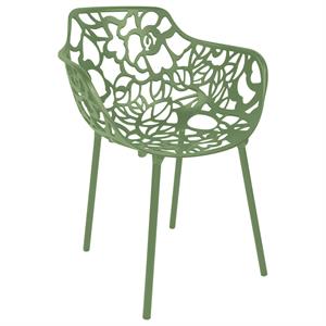 LeisureMod Devon Modern Indoor Outdoor Aluminum Dining Armchair in Khaki Green